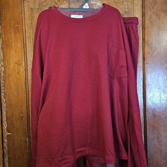 UVN Womens New 3x Maroon Red Pull Over Top And String Sweatpants Sweatsuit - Picture 2 of 10